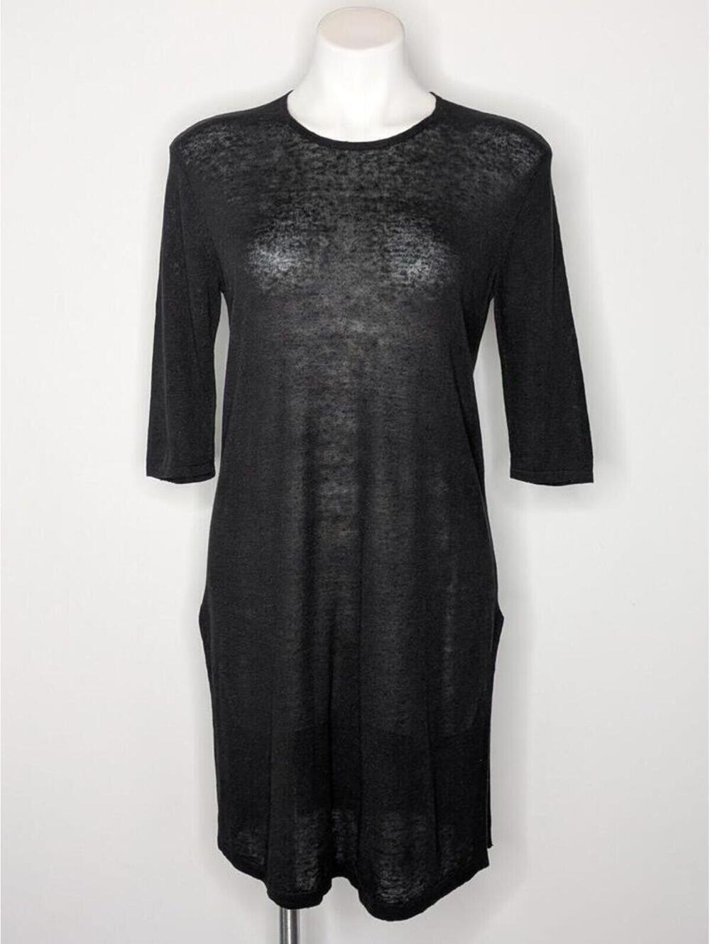 J Jill Black Sheer Knit Linen Blend 1/2 Sleeve Dress XSP